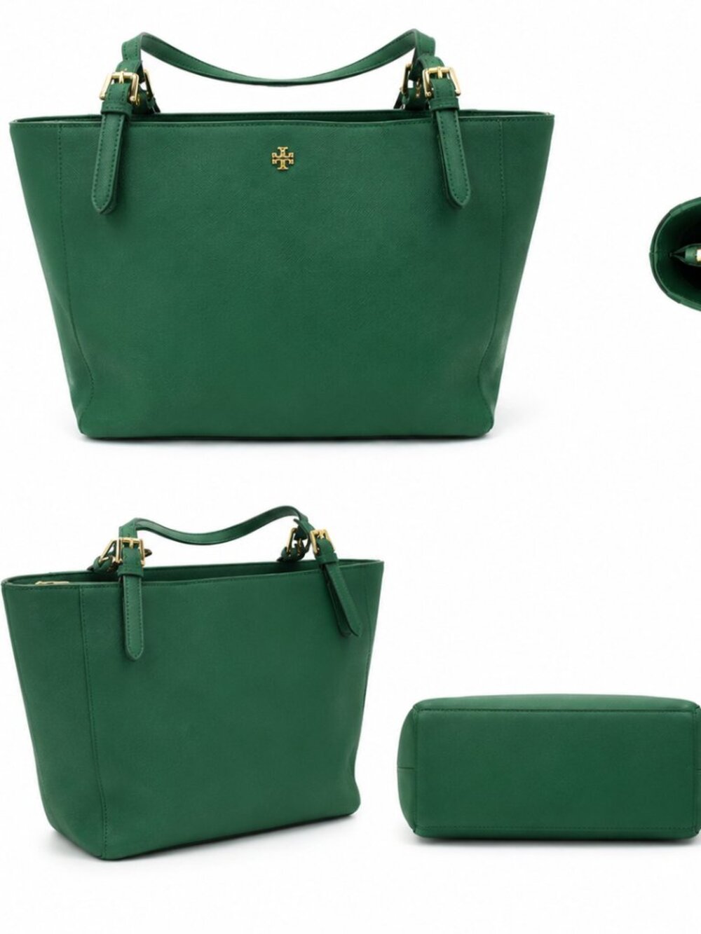 Tory Burch Saffiano Leather Tote Bag Gold Hardware Large Handbag Green